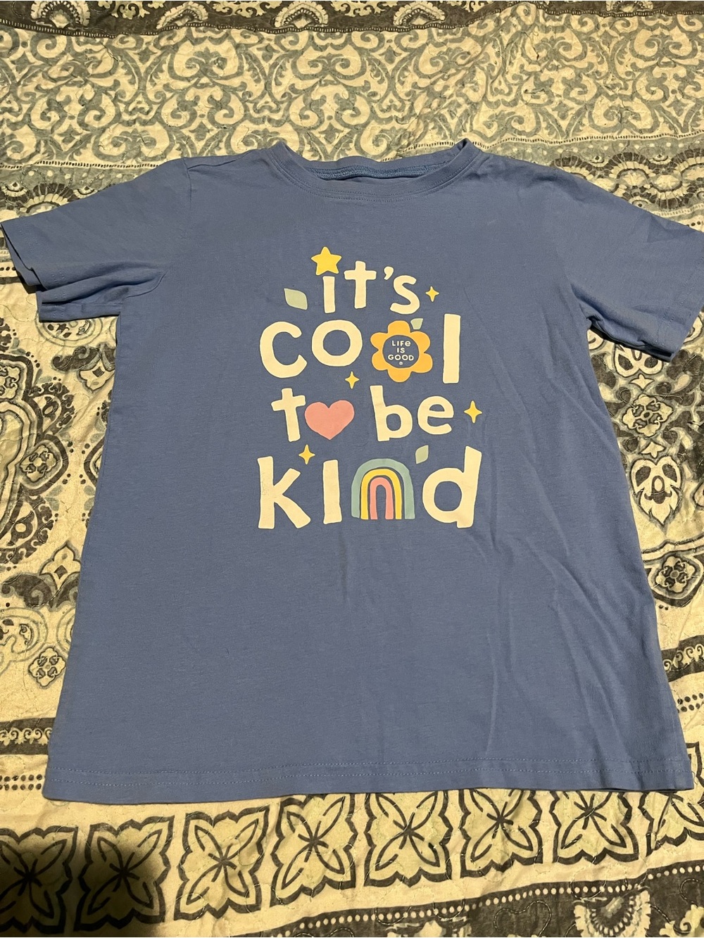 Life Is Good Blue Kids Short Sleeve Tee "It's Cool to Be Kind" Graphic